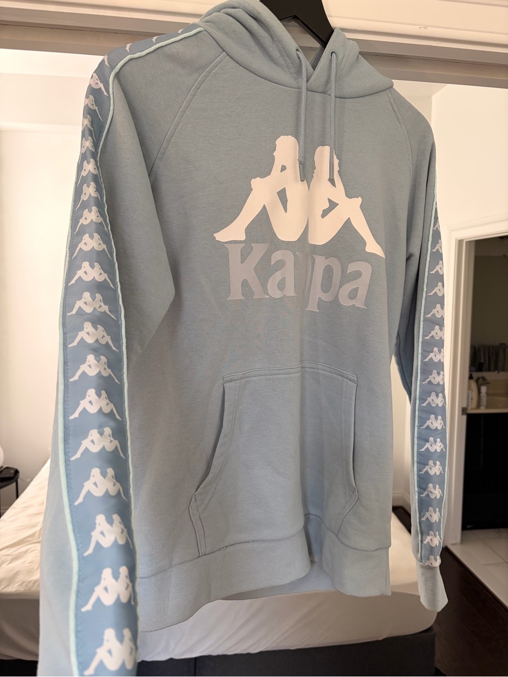 Kappa Light Blue Pullover Hoodie with Logo Tape Sleeve